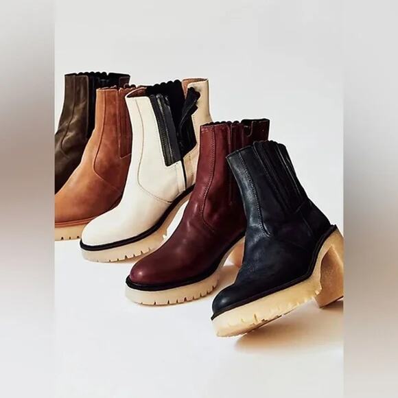 nib FREE PEOPLE sz 37.5/ 7.5 James Black Leather Chelsea Boot w chunky heel - Picture 5 of 5